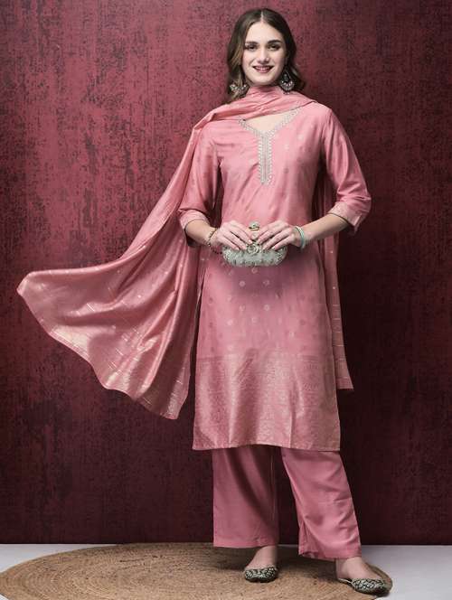 women three quarter sleeve kurta pant with dupatta set - 21785515 -  Standard Image - 0