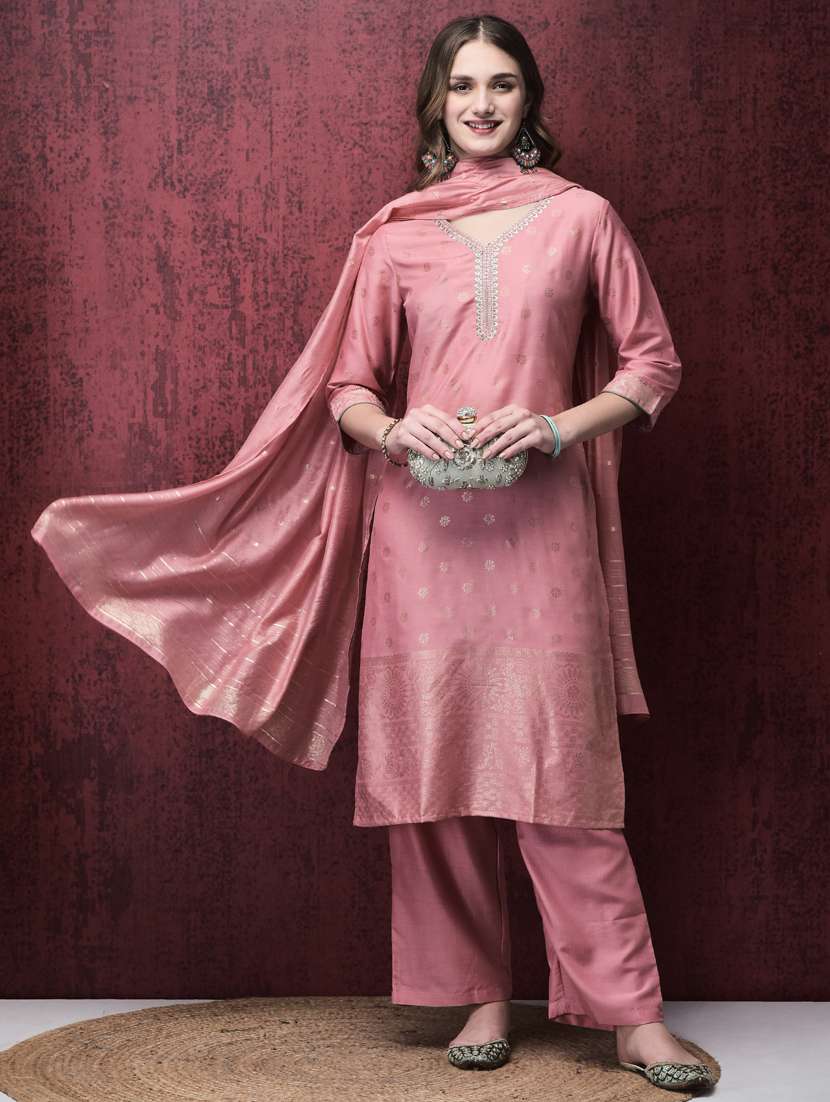 women three quarter sleeve kurta pant with dupatta set