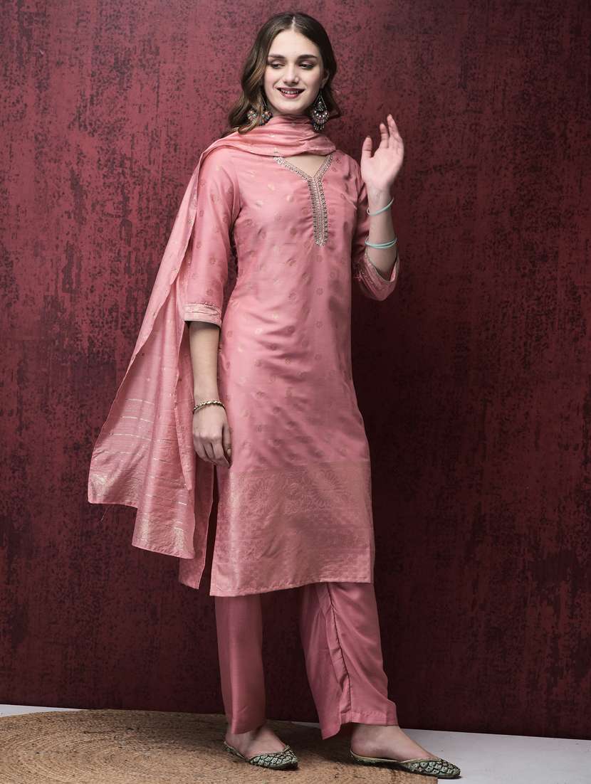 women three quarter sleeve kurta pant with dupatta set - 21785515 - Standard Image - 3