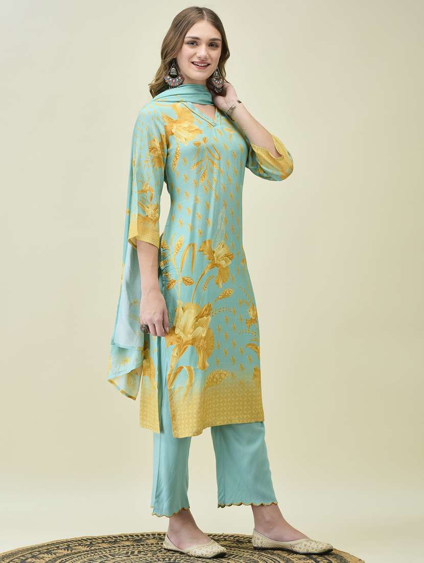 women three quarter sleeve kurta pant with dupatta set - 21785517 -  Standard Image - 3
