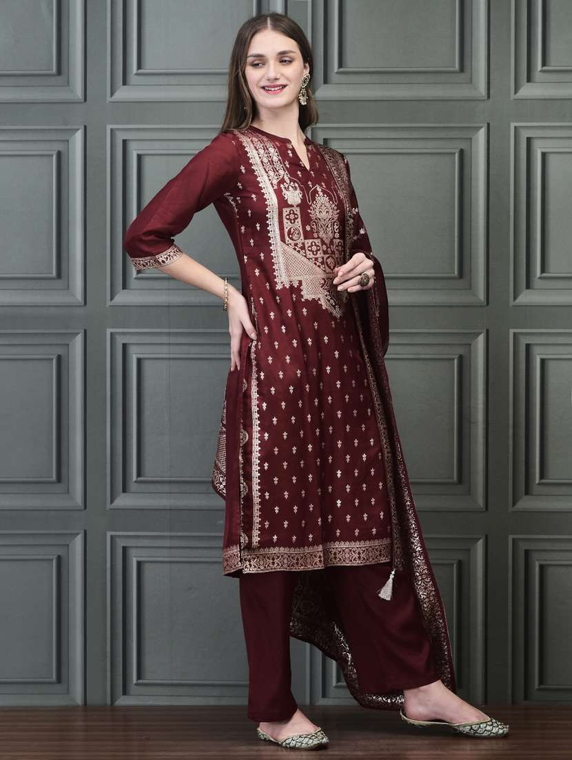 women three quarter sleeve kurta pant with dupatta set - 21785519 - Standard Image - 3