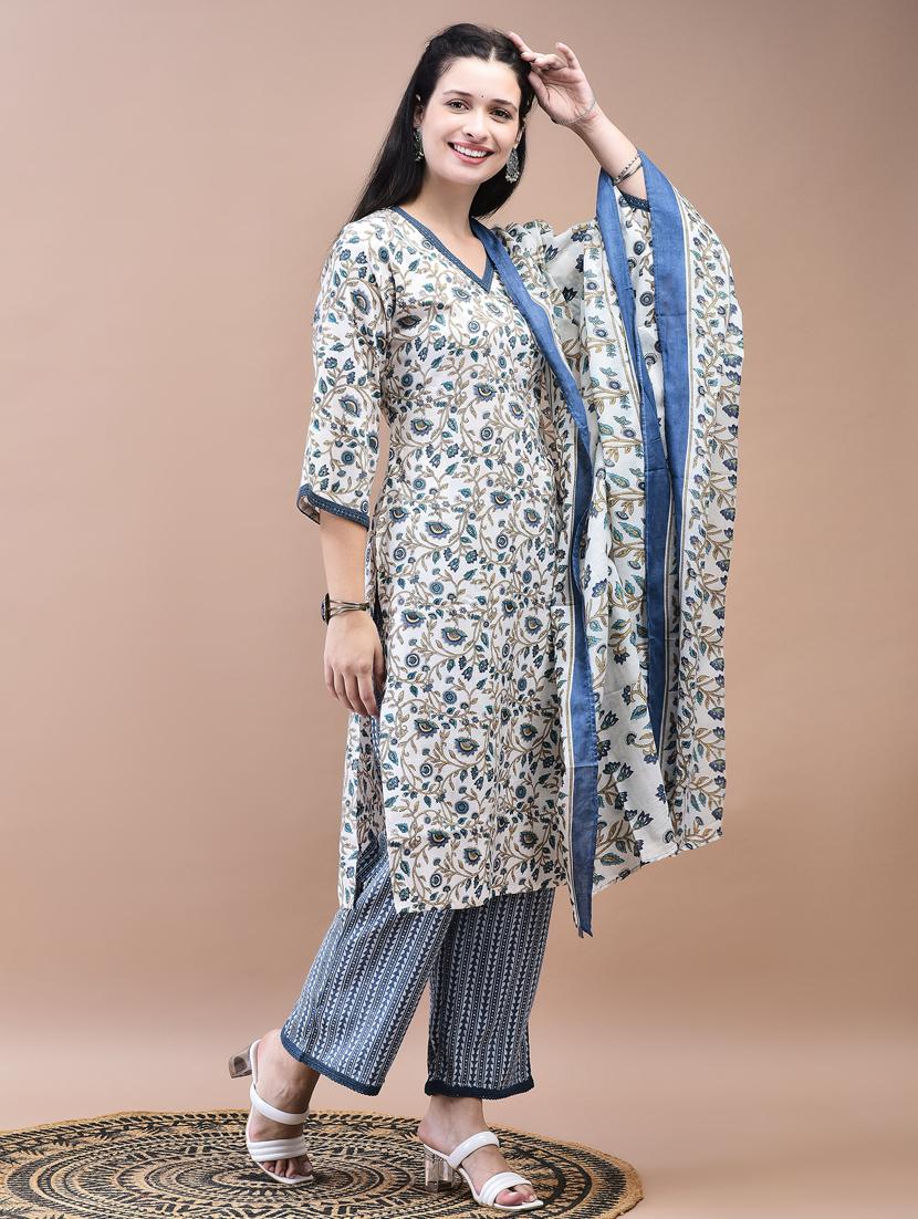 women three quarter sleeve kurta pant with dupatta set - 21785520 - Standard Image - 3
