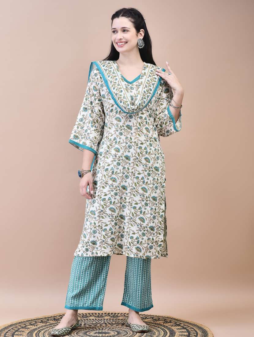 women three quarter sleeve kurta pant with dupatta set - 21785521 -  Zoom Image - 0
