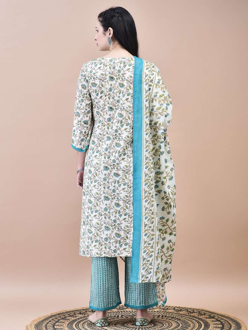 women three quarter sleeve kurta pant with dupatta set - 21785521 - Standard Image - 3