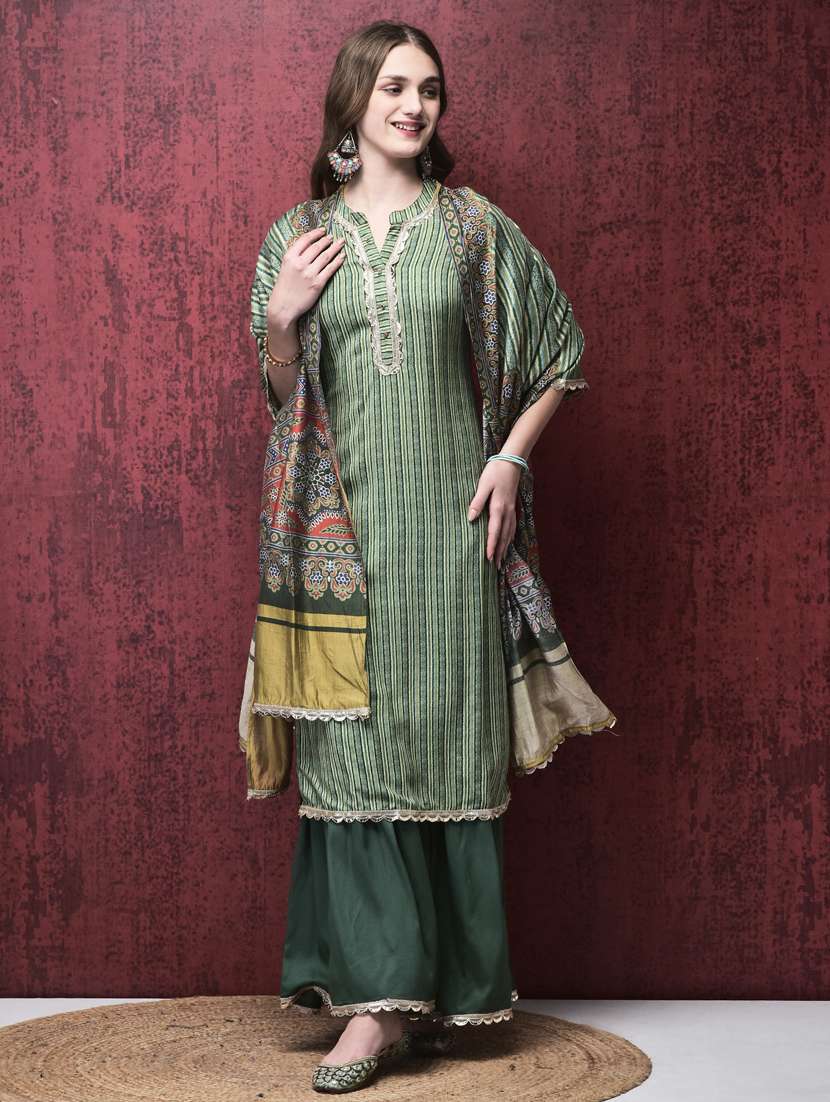 women three quarter sleeve kurta sharara with dupatta set