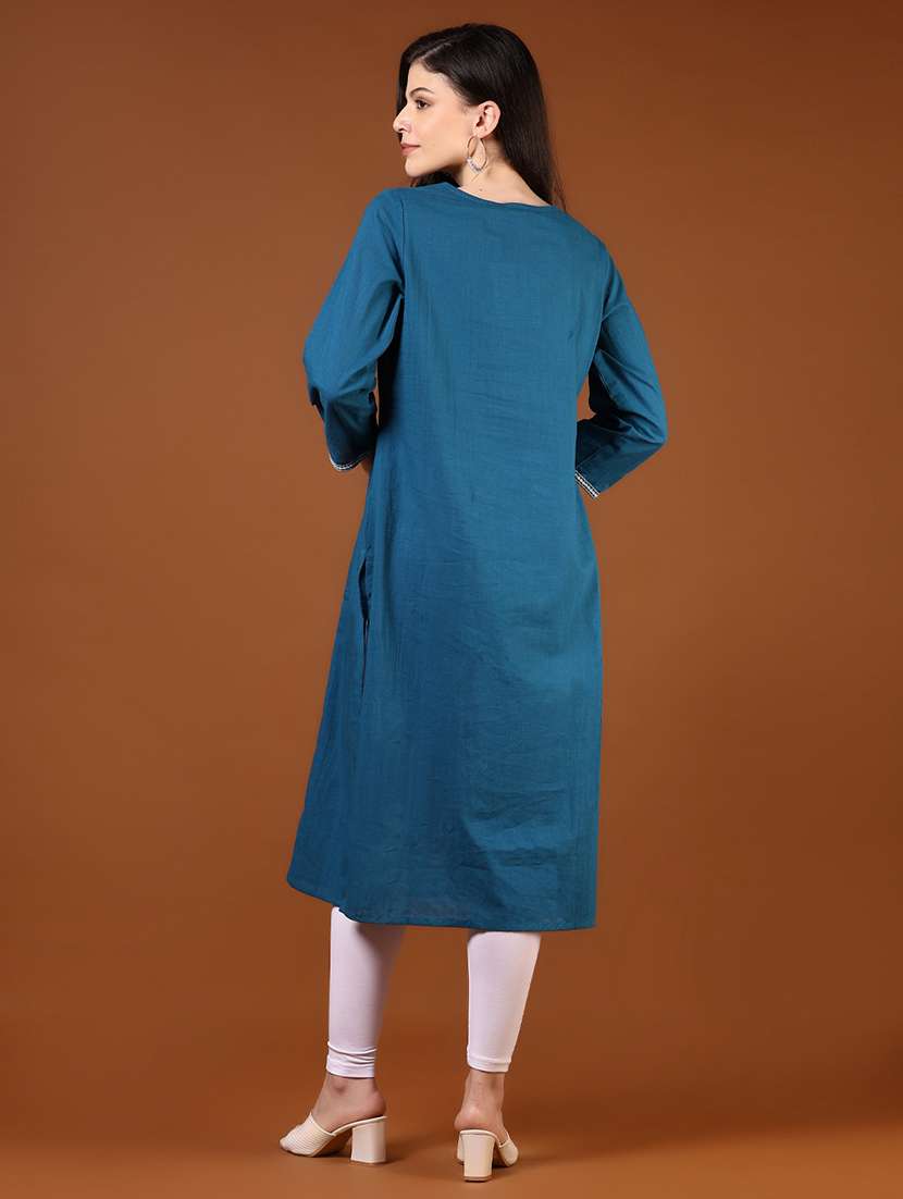 women embroidered three quarter sleeve a-line kurta - 21785550 - Standard Image - 3