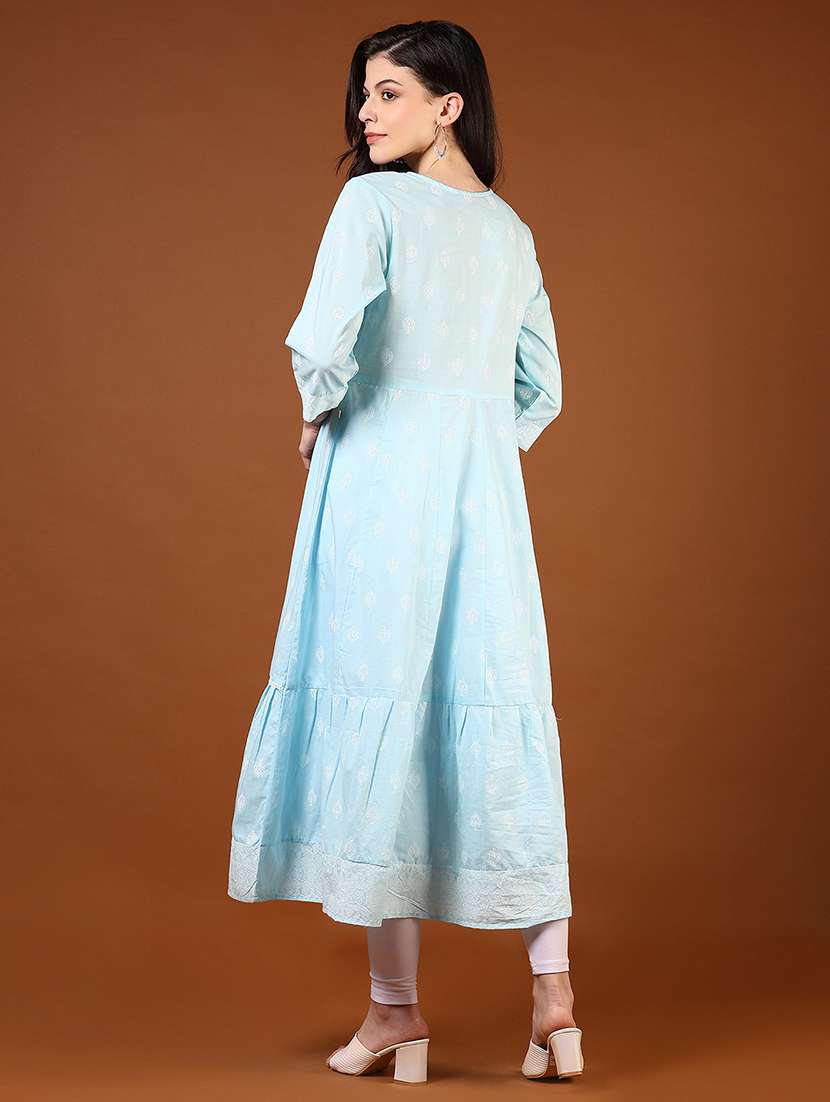 women embroidered three quarter sleeve tiered kurta - 21785552 -  Standard Image - 3