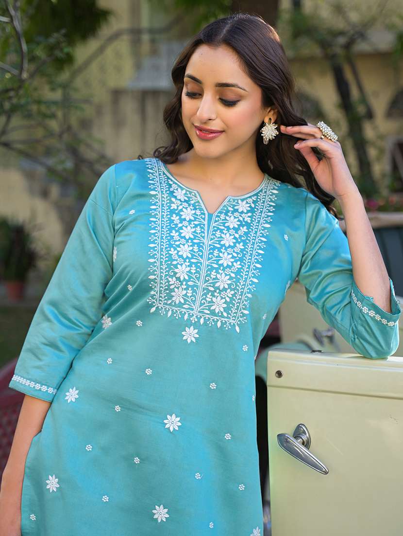 women embroidered three quarter sleeve ethnic co-ord set - 21785681 -  Standard Image - 3