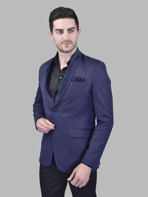blue cotton blend single breasted casual blazer