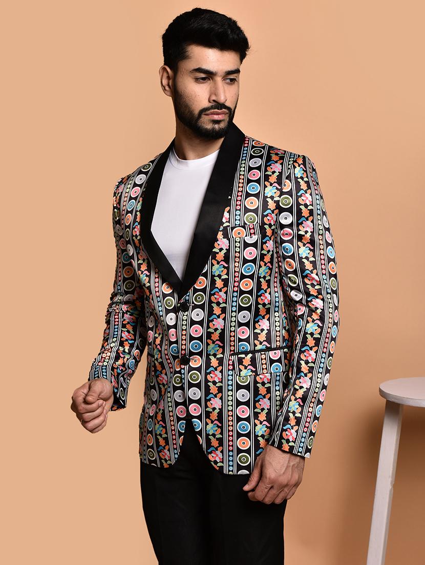 men printed lapel collar single breasted casual blazer - 21785952 - Zoom Image - 0