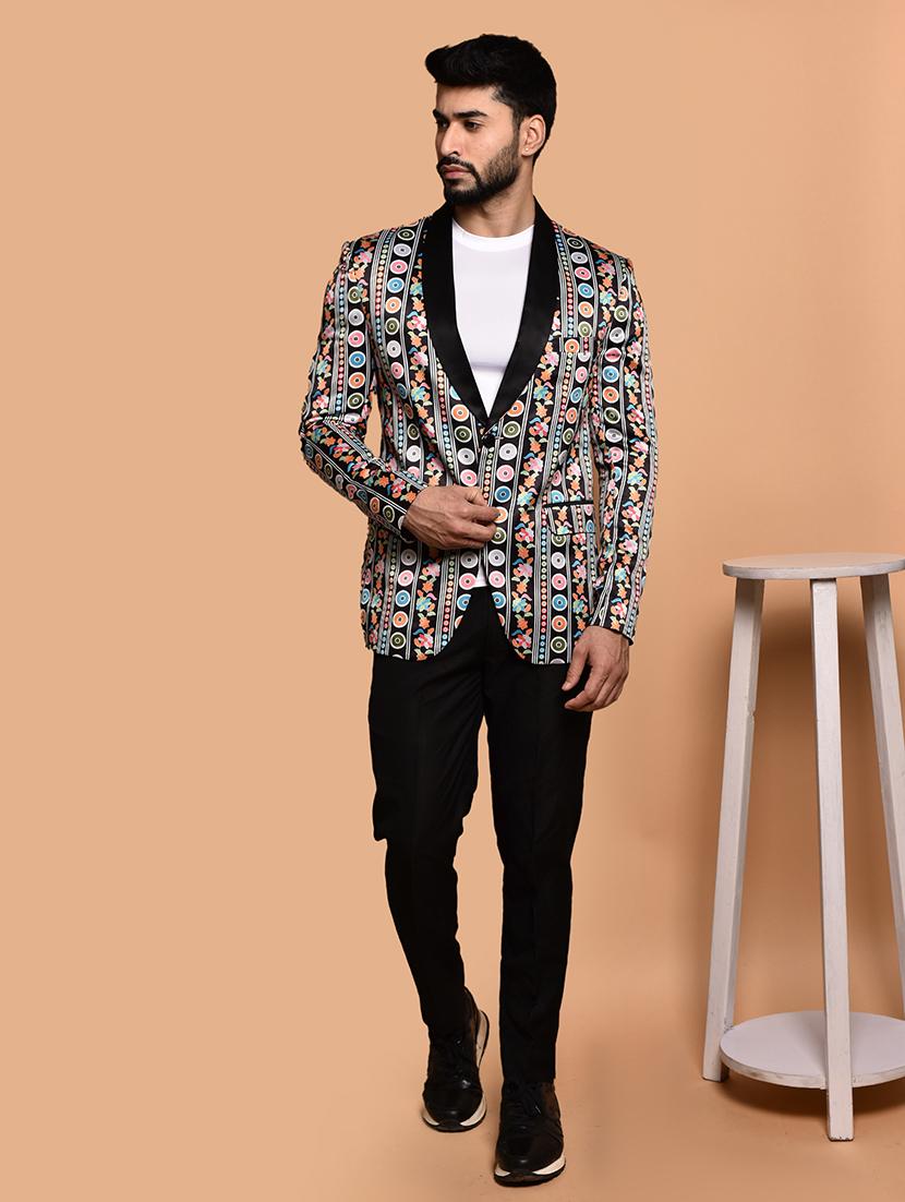 men printed lapel collar single breasted casual blazer - 21785952 - Standard Image - 3
