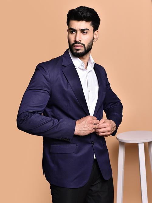 men solid lapel collar single breasted casual blazer - 21785962 - Standard Image - 0
