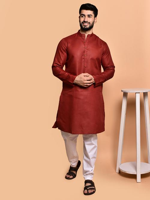 men solid mandarin neck kurta pyjama set - 21785977 - Standard Image - 0