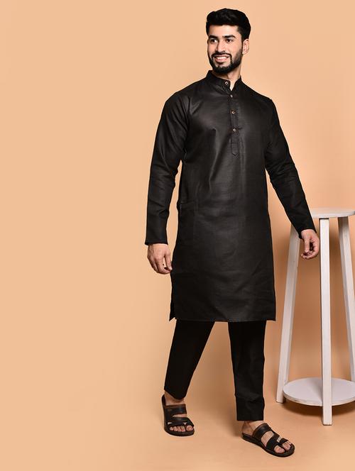 men solid mandarin neck kurta pyjama set - 21785981 - Standard Image - 0