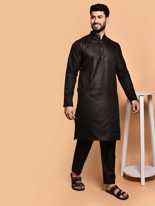 men solid mandarin neck kurta pyjama set