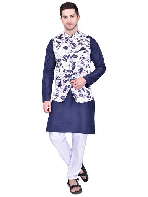 men solid mandarin neck kurta pyjama set with jacket - 21785986 - Standard Image - 0