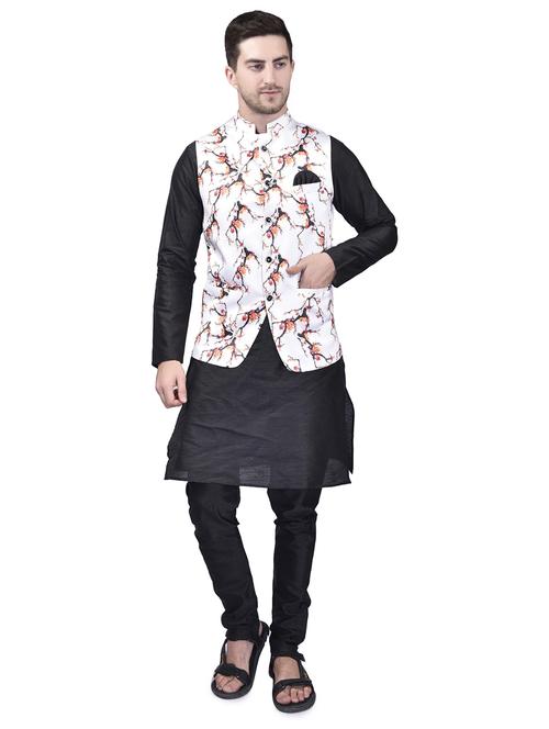 men solid mandarin neck kurta pyjama ethnic jacket set - 21786063 - Standard Image - 0