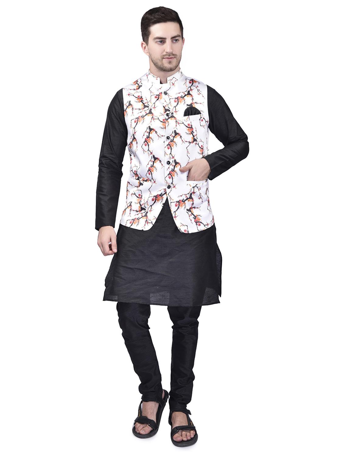 men solid mandarin neck kurta pyjama ethnic jacket set - 21786063 - Zoom Image - 0