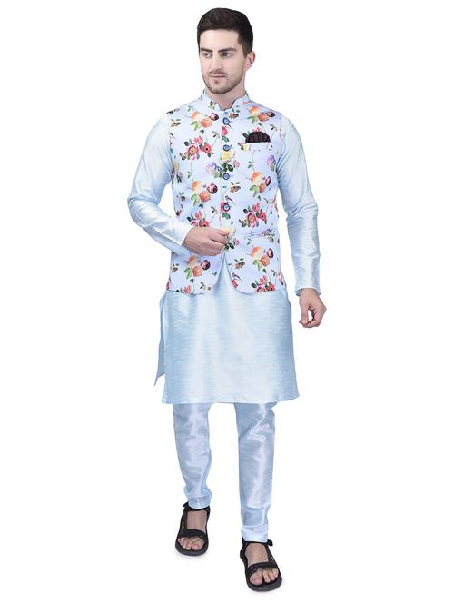 men solid mandarin neck kurta pyjama ethnic jacket set - 21786071 - Standard Image - 0