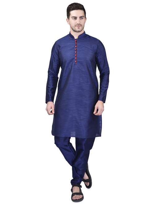 men solid mandarin neck kurta pyjama set - 21786104 - Standard Image - 0