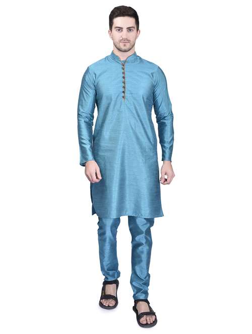 men solid mandarin neck kurta pyjama ethnic jacket set - 21786107 -  Standard Image - 0
