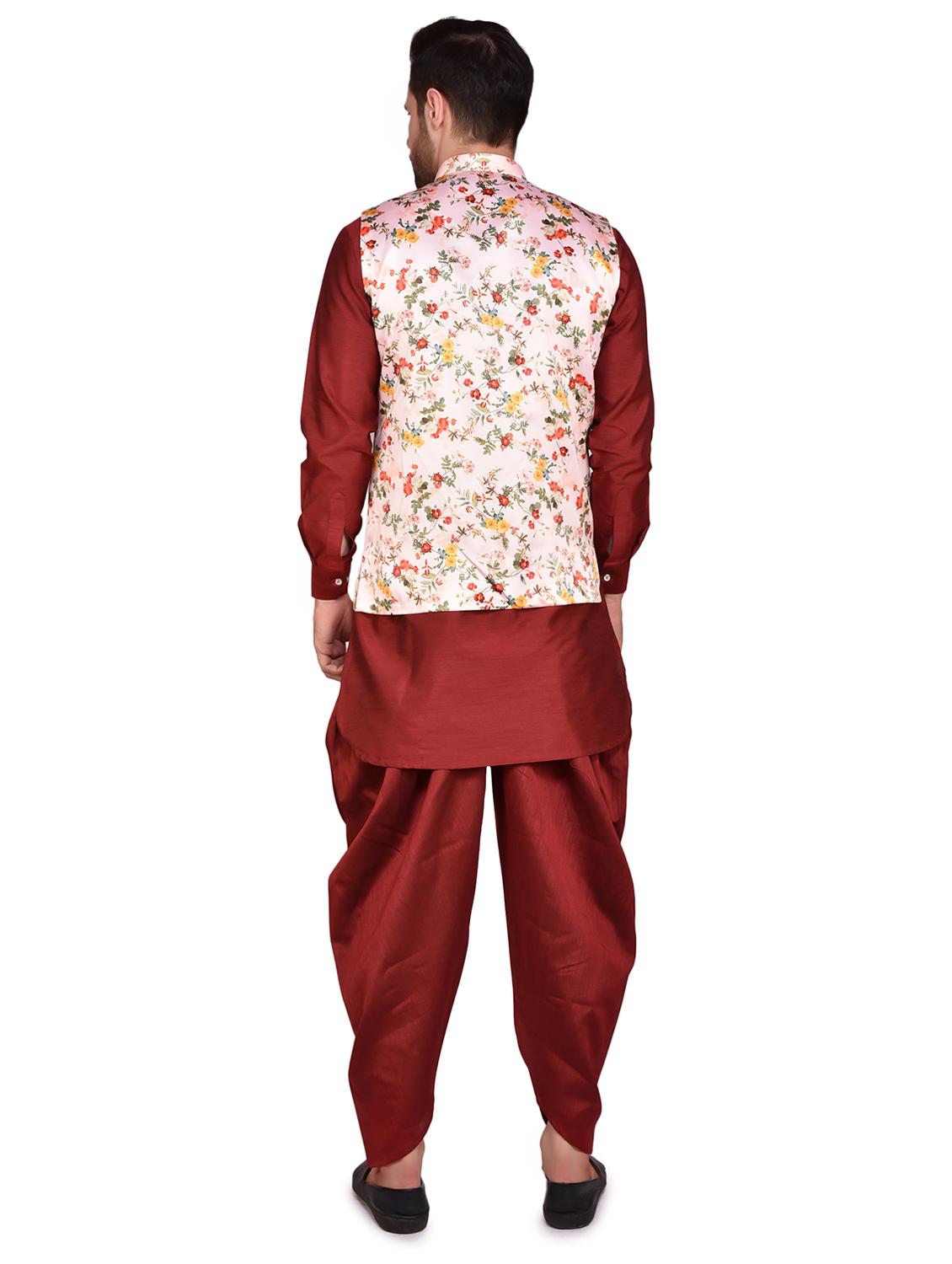 men solid mandarin neck dhoti kurta ethnic jacket set - 21786112 - Standard Image - 3