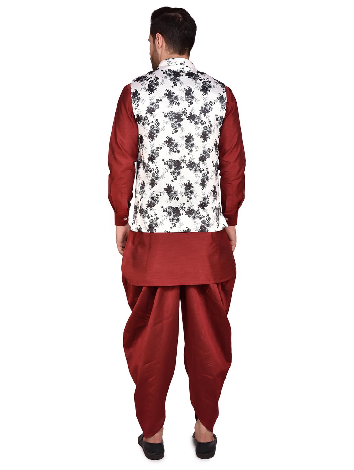 men solid mandarin neck dhoti kurta ethnic jacket set - 21786113 - Standard Image - 3