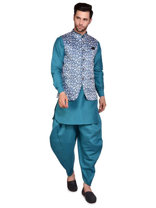men solid mandarin neck dhoti kurta ethnic jacket set - 21786114 -  Standard Image - 0