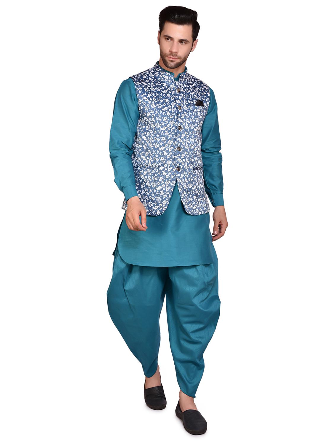 men solid mandarin neck dhoti kurta ethnic jacket set - 21786114 -  Zoom Image - 0