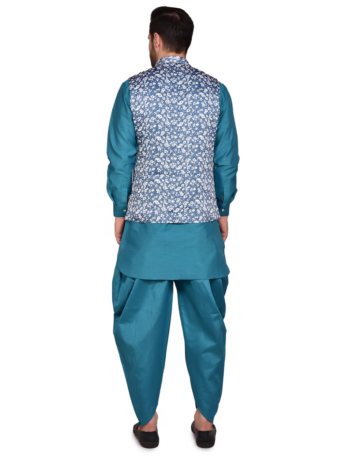 men solid mandarin neck dhoti kurta ethnic jacket set - 21786114 - Standard Image - 3