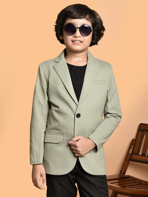 boys solid lapel neck casual blazer - 21786220 - Standard Image - 0