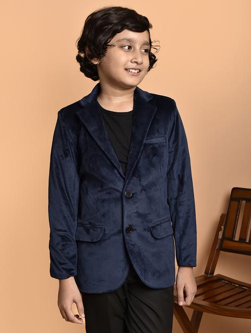 boys solid lapel neck long sleeves blazer - 21786243 -  Standard Image - 0