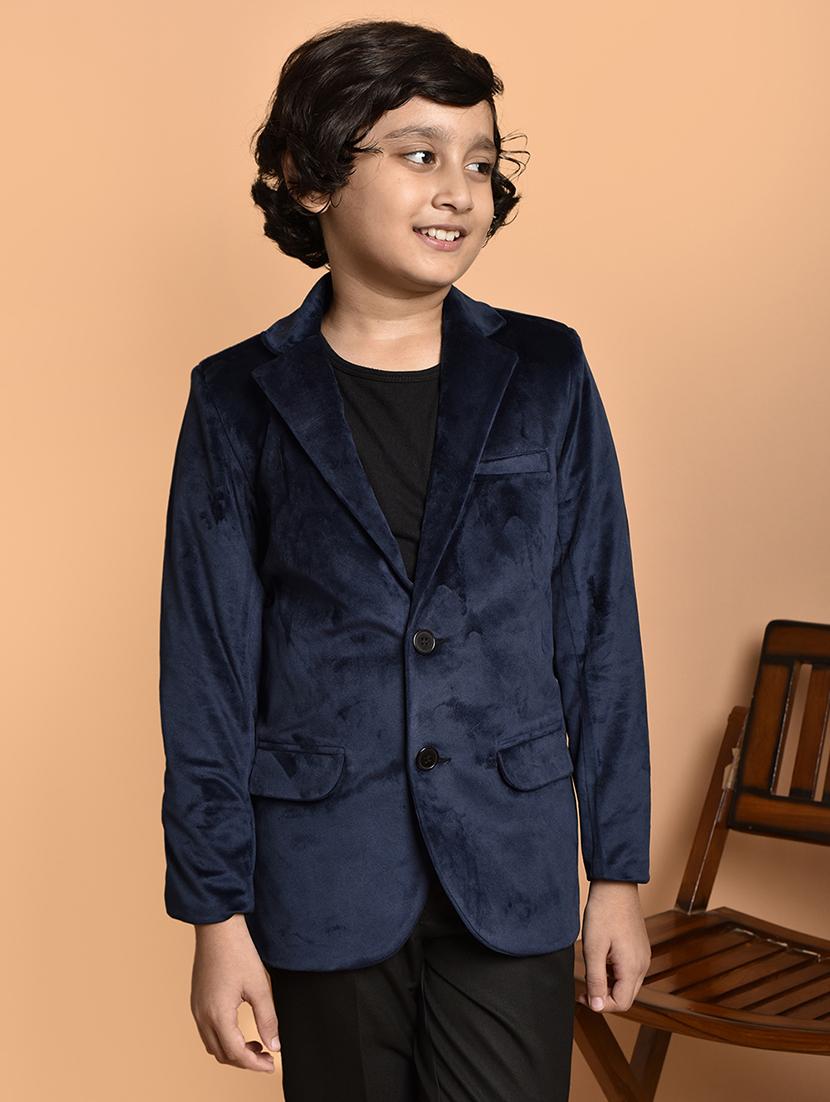 boys solid lapel neck long sleeves blazer - 21786243 -  Zoom Image - 0