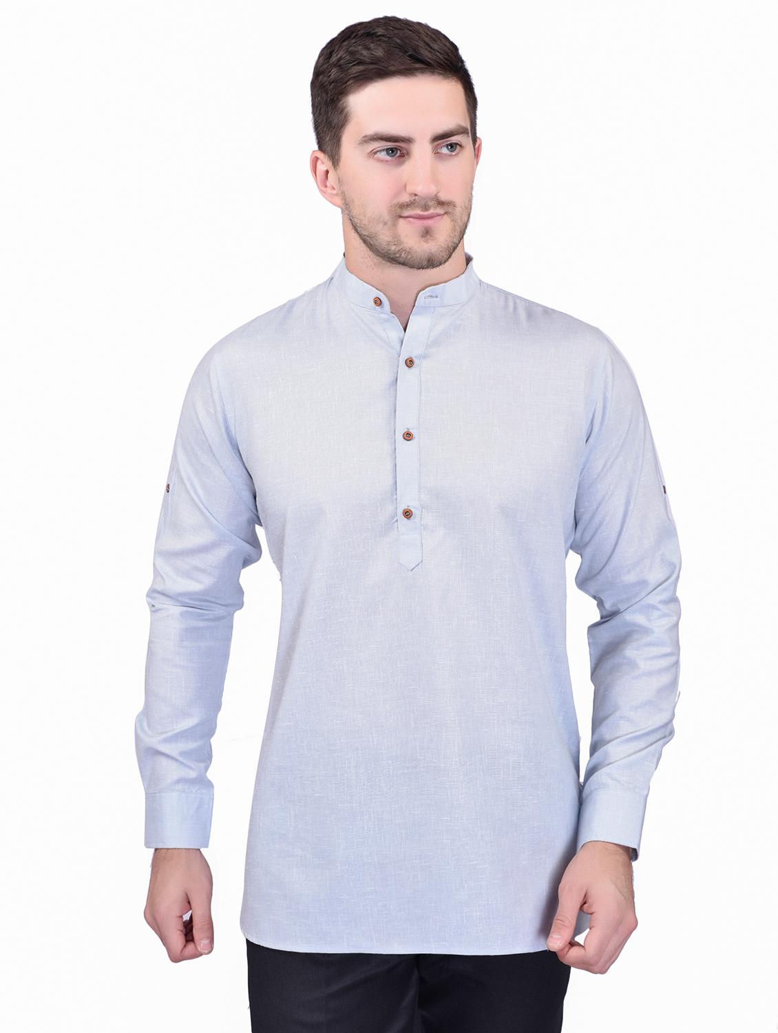 men light blue solid mandarin neck short kurta - 21786277 - Zoom Image - 0