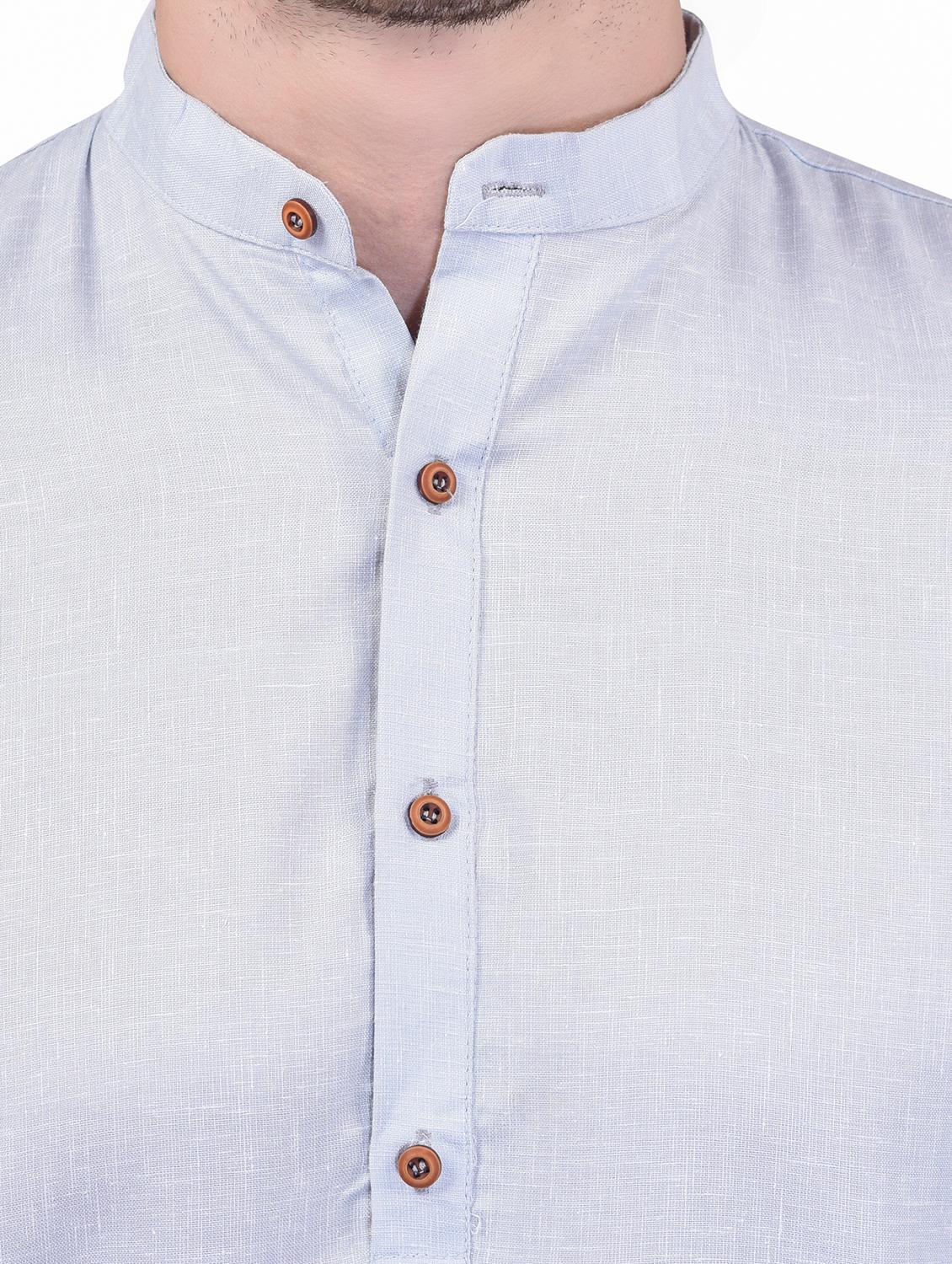men light blue solid mandarin neck short kurta - 21786277 - Standard Image - 3