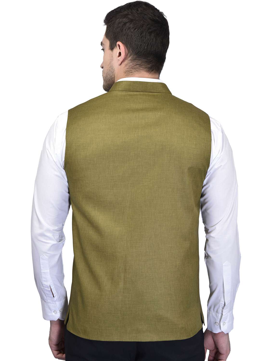 men solid mandarin neck regular fit nehru jacket - 21786281 -  Standard Image - 3