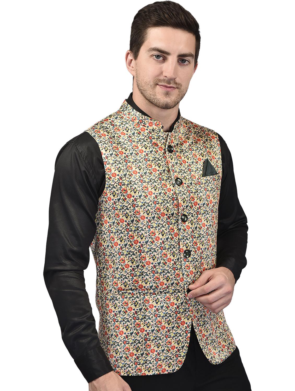 men printed mandarin neck regular fit nehru jacket - 21786290 -  Zoom Image - 0