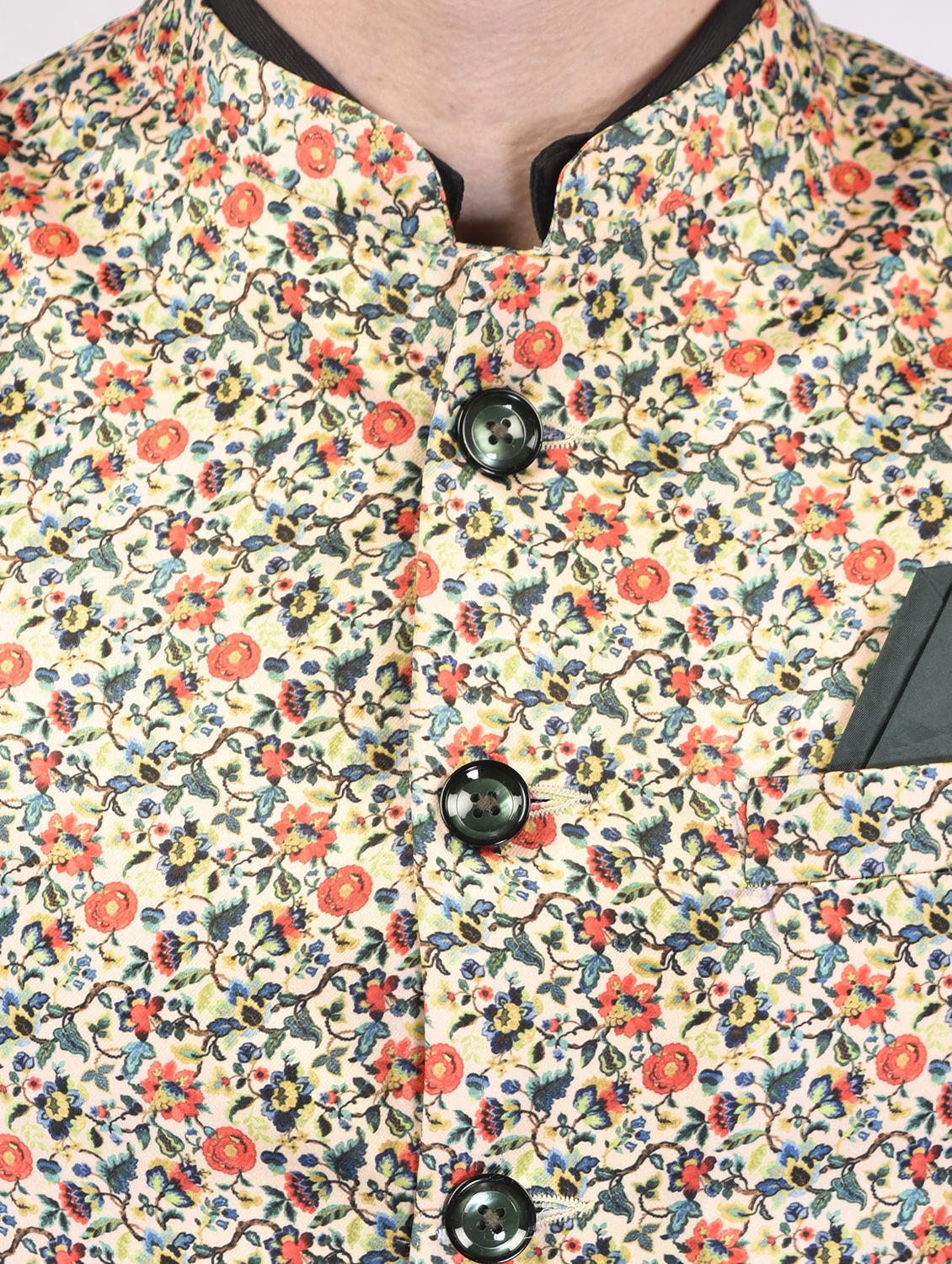 men printed mandarin neck regular fit nehru jacket - 21786290 - Standard Image - 3