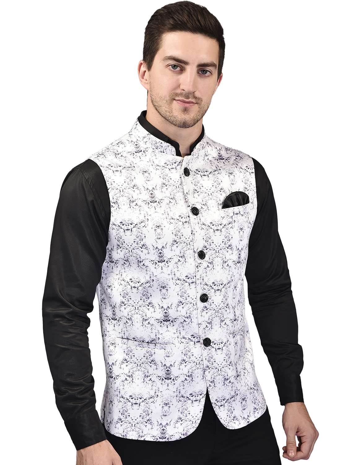 men printed mandarin neck nehru jacket - 21786292 -  Zoom Image - 0