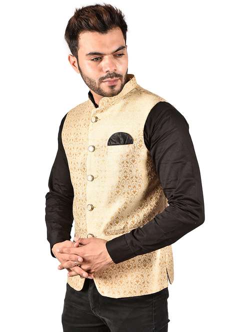 men printed mandarin neck nehru jacket - 21786298 -  Standard Image - 0