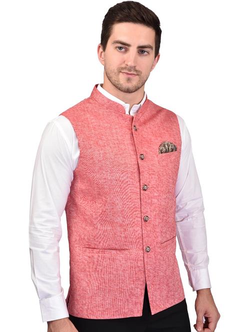 men solid mandarin neck regular fit nehru jacket - 21786299 - Standard Image - 0