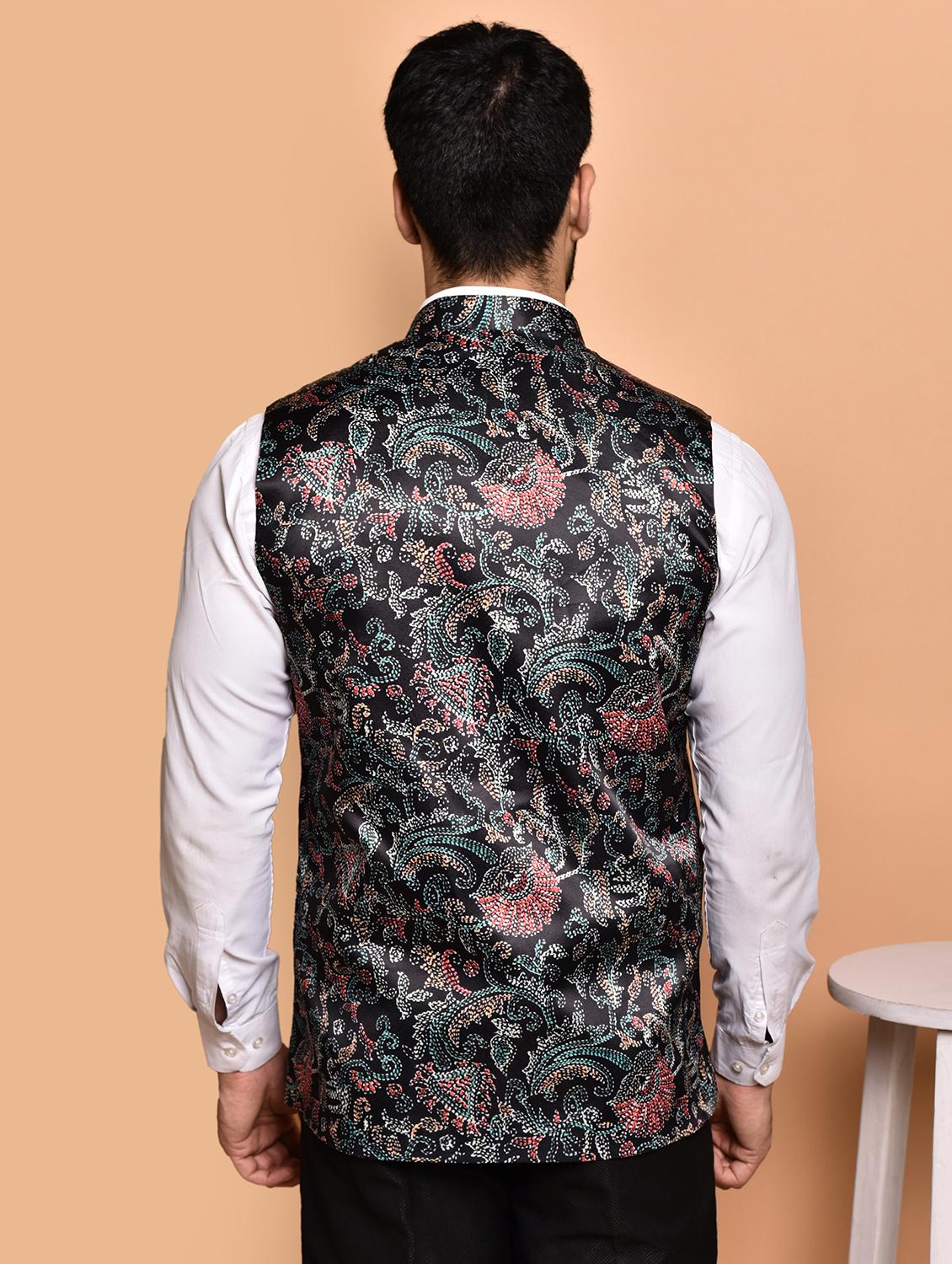 men printed mandarin neck nehru jacket - 21786303 - Standard Image - 3