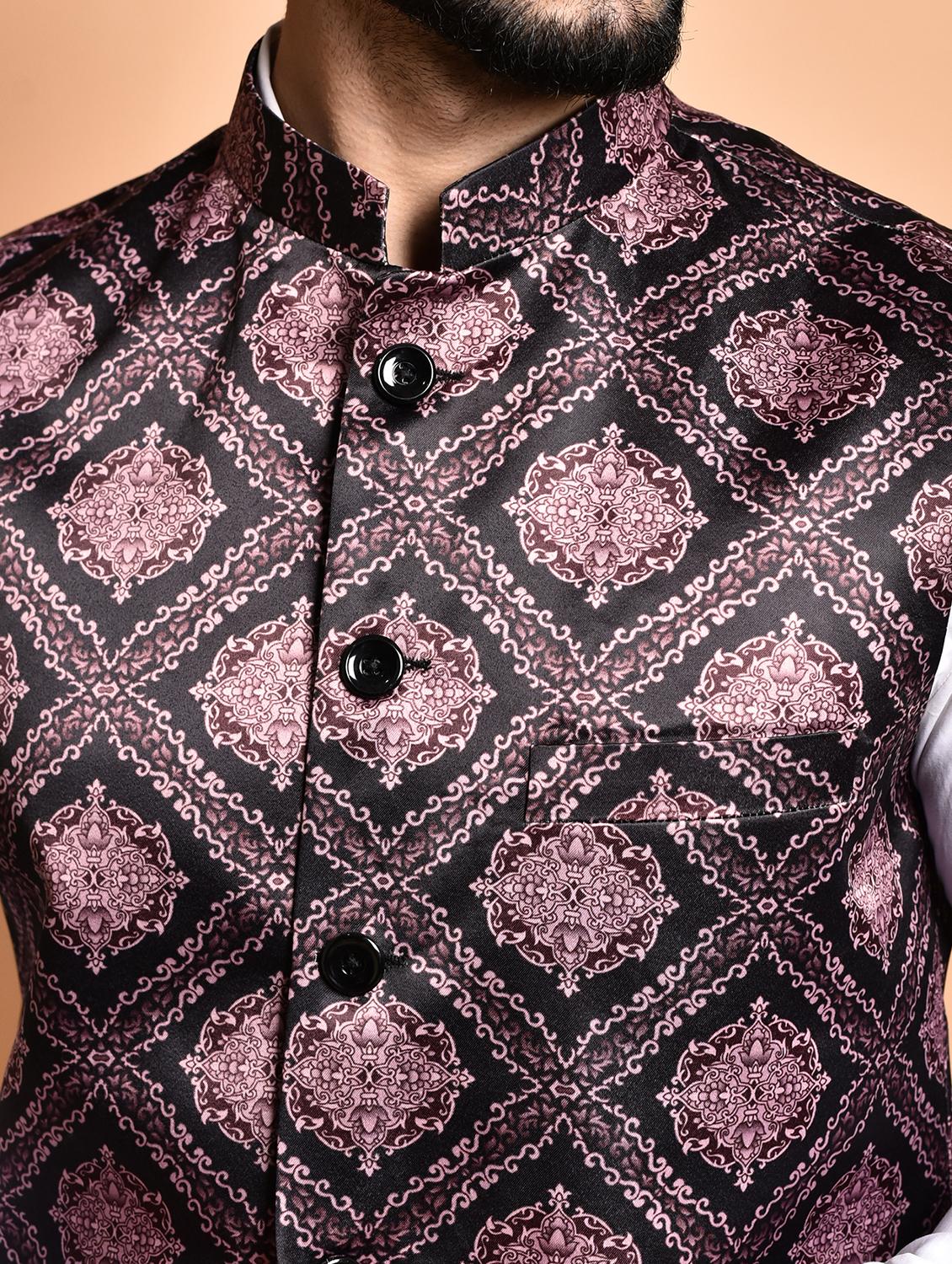 men printed mandarin neck nehru jacket - 21786306 - Standard Image - 3