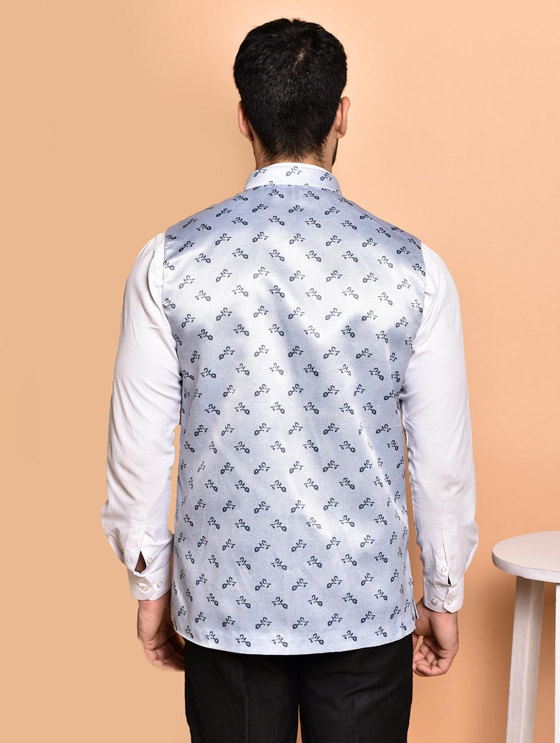 men printed mandarin neck nehru jacket - 21786307 - Standard Image - 3