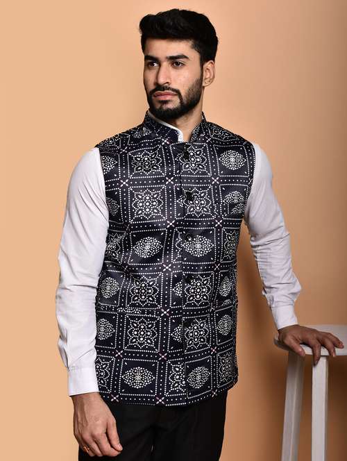 men mandarin neck printed nehru jacket - 21786311 - Standard Image - 0
