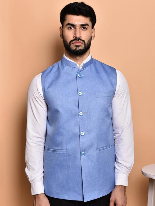 men solid mandarin neck regular fit nehru jacket - 21786315 - Standard Image - 0