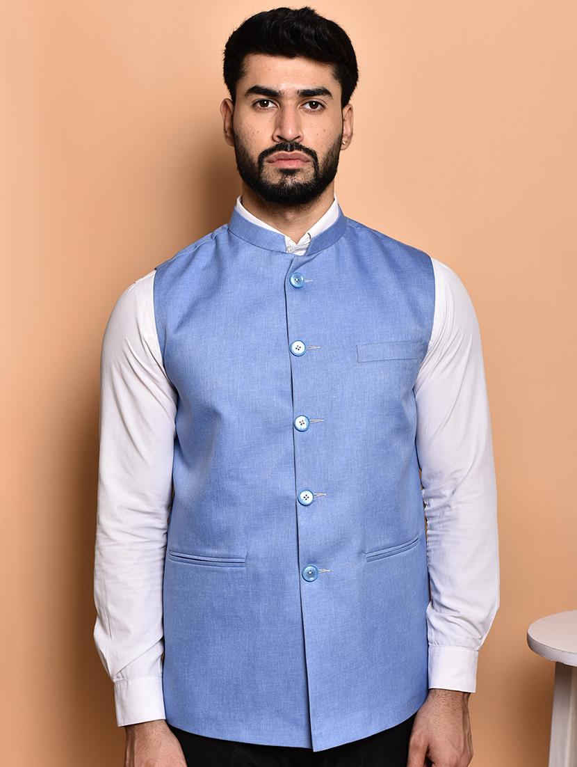 men solid mandarin neck regular fit nehru jacket - 21786315 - Zoom Image - 0