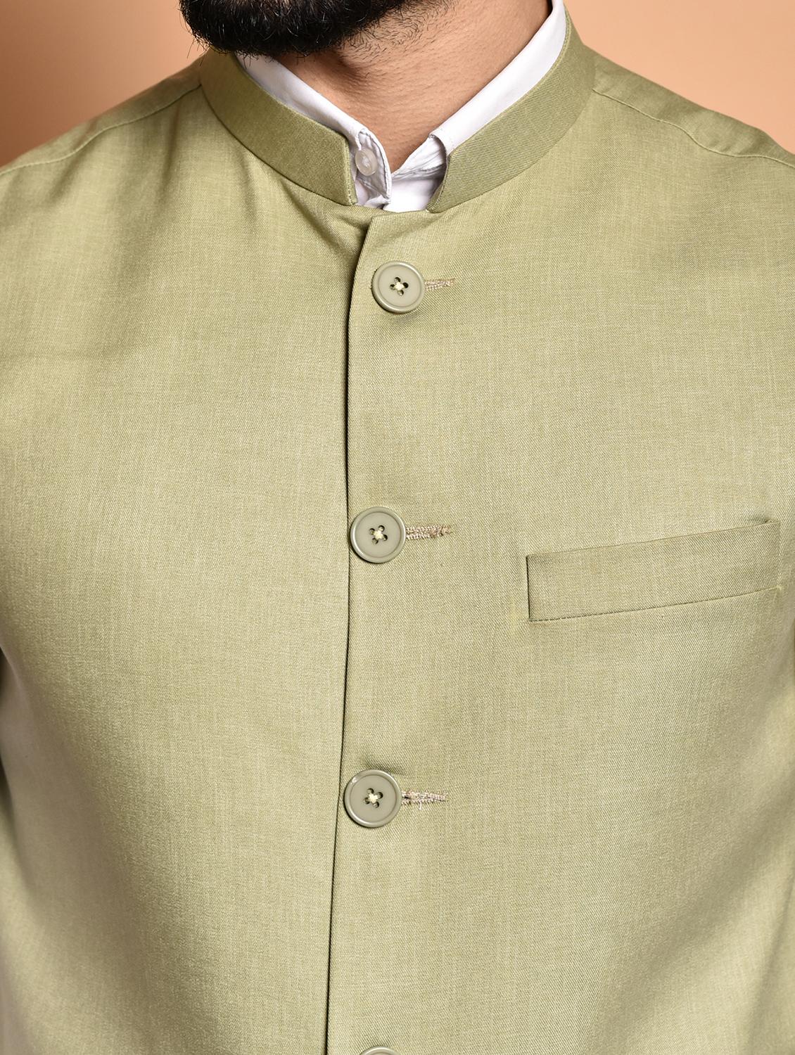 men solid mandarin neck regular fit nehru jacket - 21786316 - Standard Image - 3