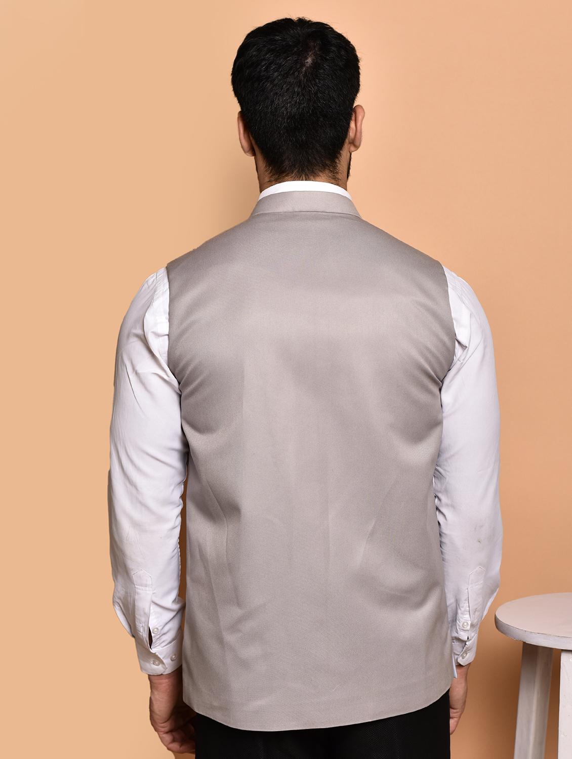 men solid mandarin neck regular fit nehru jacket - 21786319 - Standard Image - 3