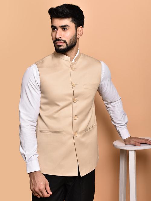 men solid mandarin neck regular fit nehru jacket - 21786322 - Standard Image - 0